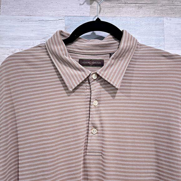 JOSEPH ABBOUD Pima Cotton Polo Shirt Taupe Brown Stripe Stretch Casual Mens XL - Picture 2 of 5